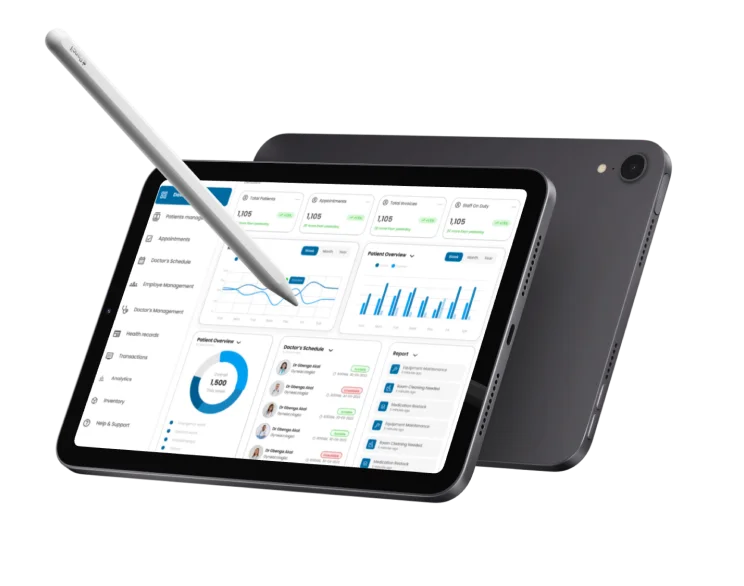 Hospital management system on a laptop