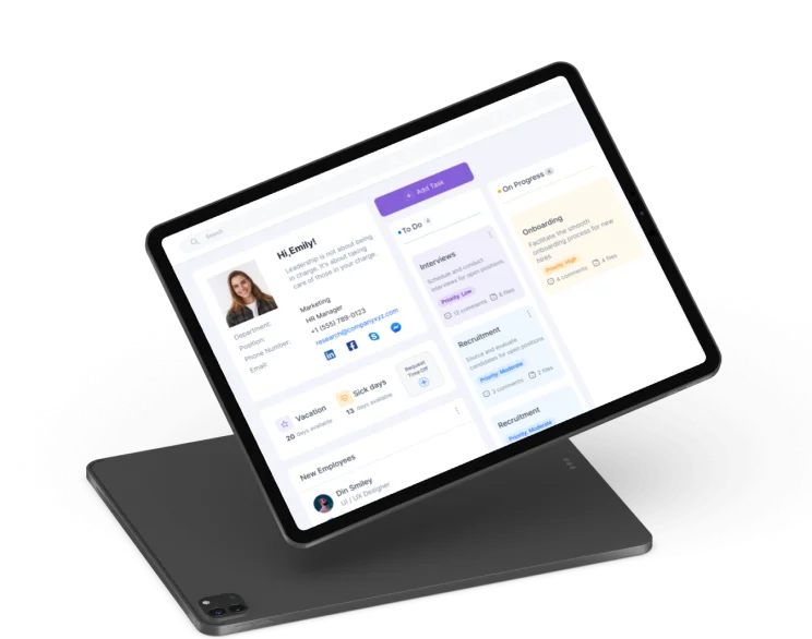 HRMS dashboard on a tablet